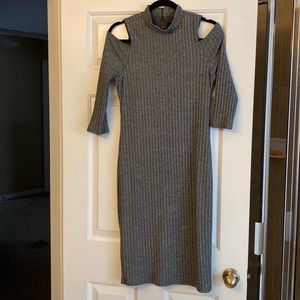 White House Black Market gray ribbed open shoulder dress, size small